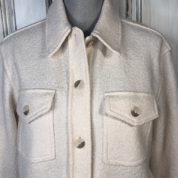 OAK & FORT Thick Rayon Wool Blend Long Sleeve Pointed Collar Button Down Shacket - Picture 4 of 15